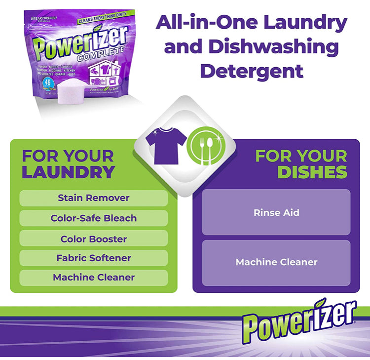 Powerizer Complete Powder Detergent & Multipurpose Cleaner | Plant-Based Concentrated Formula for Laundry, Dishwasher & More